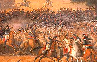 Battle of Marengo ~ Picture: This is a painting of what the battle might have looked like. It shows what the French army and Austrian army fighting in a heated and bloody battle. You can tell the the French are winning because there are more of them.