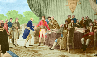 Louisiana Purchase ~ Picture: The picture shows Napoleon and Thomas Jefferson signing the papers to sell the Louisiana property. The picture is bright and the sky is clear in the photo to represent that the selling of the property was a good thing.