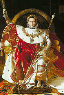 Crowned Emperor ~ Picture: The painting is a portrait of Napoleon that he had done after he crowned himself emperor. He is dressed in jewels and gold and red (a color that is identified with royalty). He made himself look as rich and powerful as he could.