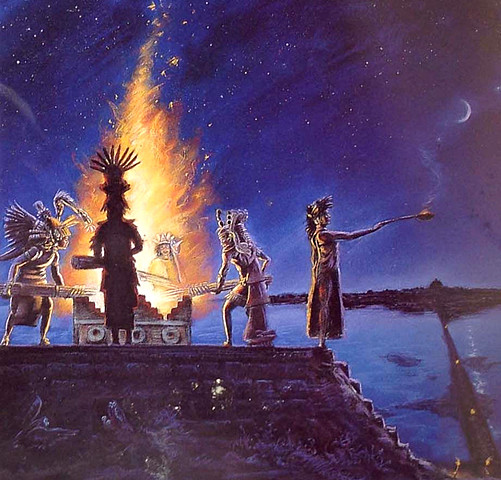 Celebración de la ceremonia del Fuego Nuevo en Tenochtitlan