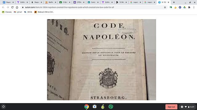 Napoleon inforces the Napoleonic Code
