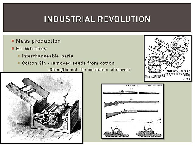 Cotton Gin and Interchangeable Parts Invented by Eli Whitney
