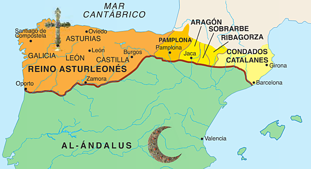ss. VIII-X - Surgimiento de los reinos de Asturias y Pamplona y de los condados de Aragón, Sobrarbe, Ribagorza y Barcelona.