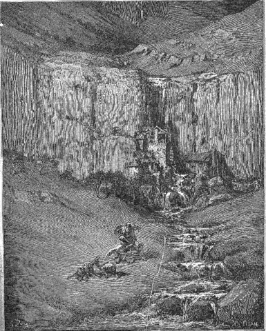 Don Quijote y Sancho descubren los mazos de batán