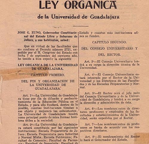 Primera ley orgánica de la Universidad De Guadalajara