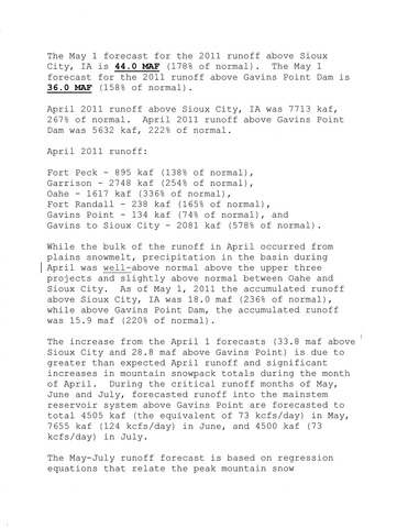 Corps Increases Runoff Forecast