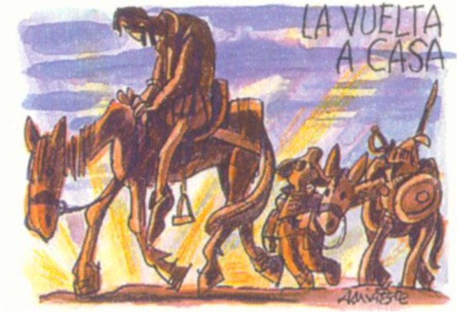 Don Quijote y Sancho Panza devuelta en casa