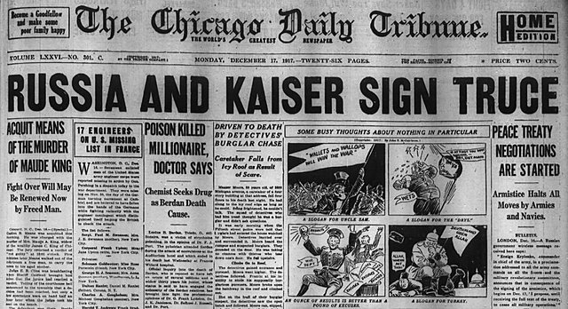 Russia signs the treaty with Germany letting it out of the war