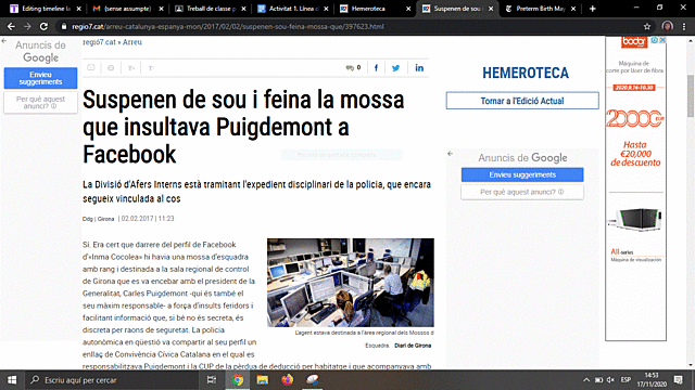 Suspenen de sou i feina la mossa que insultava Puigdemont a Facebook