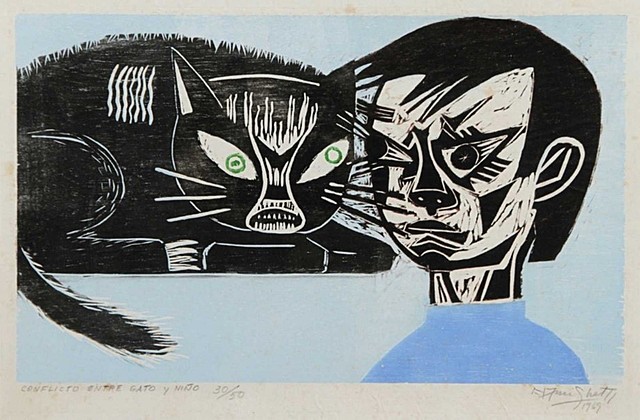 Francisco Amighetti - Obra "Conflicto Entre Gato Y Niño"
