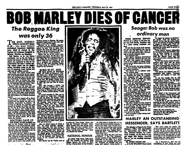 Bob Marley died of cancer