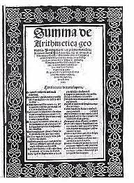 1494 dC. Fray Luca de Paciolo publica su tratado "Summa de arithmetica geometria".