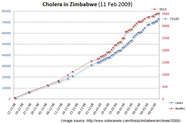 Zimbabwe cholera outbreak (2008–2009).  4, 293 deaths.