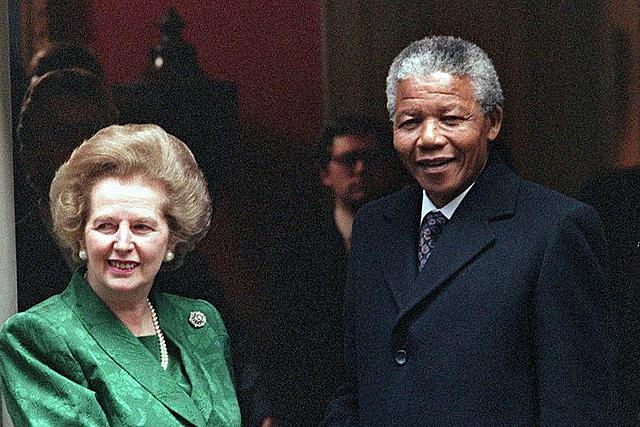 Nelson Mandela meeting Margaret Thatcher at 10 Downing Street