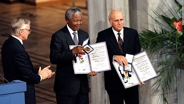 Mandela and de Klerk were awarded the Nobel Peace Prize