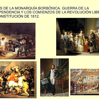Timeline: Crisis de la monarquía borbónica. La Guerra de la Independencia y los comienzos de la revolución liberal. La Constitución de 1812.