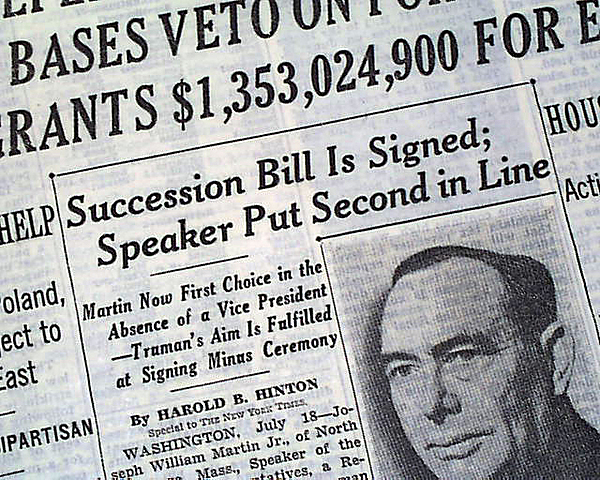 Presidential Succession Act signed by President Truman