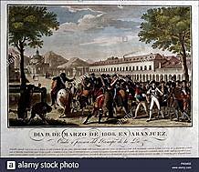 Motín de Aranjuez, destitución de Godoy y abdicación de Carlos IV en Fernando VII.