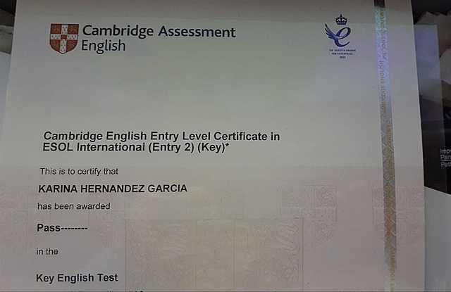 Obtuve mi certificado de inglés Cambridge a2