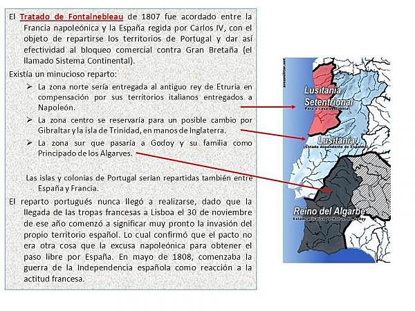 Tratado de Fontainebleau para el reparto de Portugal entre España y Francia.