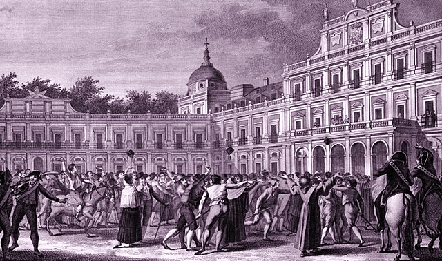 Motín de Aranjuez, destitución de Godoy y abdicación de Carlos IV en Fernando VII.