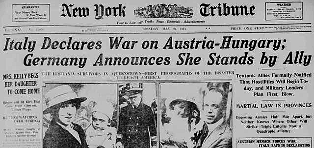 Italy declares war on Austria-Hungary.