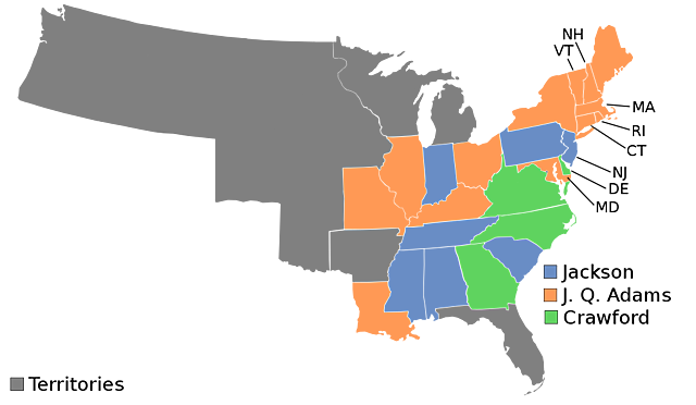 John Quincy Adams wins the presidential election by what some critics claim is a "corrupt bargain" with Henry Clay.