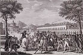 Motín de Aranjuez, destitución de Godoy y abdicación de Carlos IV en Fernando VII.