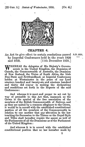 Statute of Westminster 1931