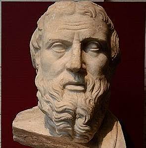 Heródoto escribe sus historias.