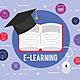 Elearning education book with graduation cap and icons