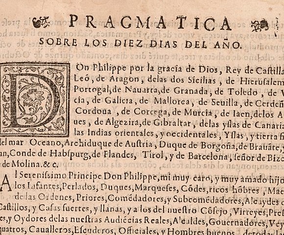 El papa Gregorio XIII introduce el calendario gregoriano, en el cual elimina diez días al año 1582