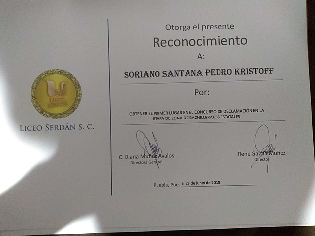 gane el primer lugar en declamación nivel zona