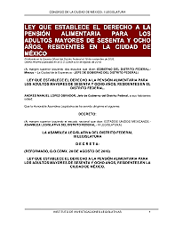 Ley que Establece el Derecho a la Pensión Alimentaria para Adultos Mayores Residentes en el Distrito Federal.