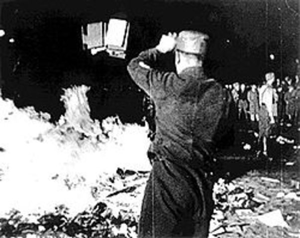 The public rallies across Germany and burns books