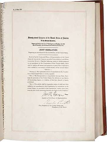 Twenty-First Amendment to the Constitution is ratified