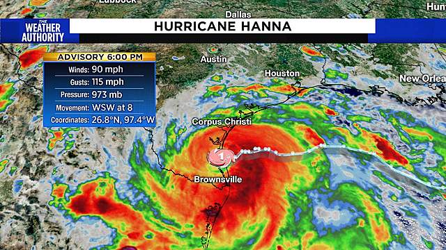 Hurricane Hanna&nbsp;makes two landfalls in&nbsp;South Texas&nbsp;with 90&nbsp;mph winds killing 5