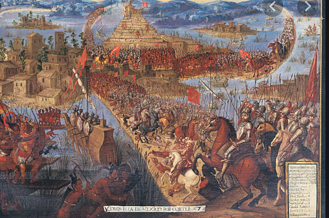 Cortes invades the Aztec