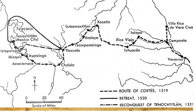 Cortes invades the Aztec