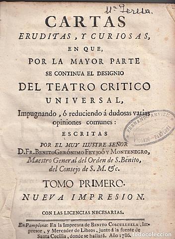 CARTAS ERUDITAS. Jerónimo Feijoo.