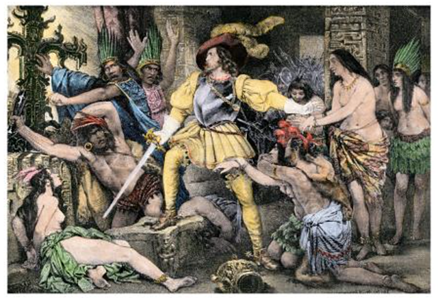 Cortes invades the Aztec