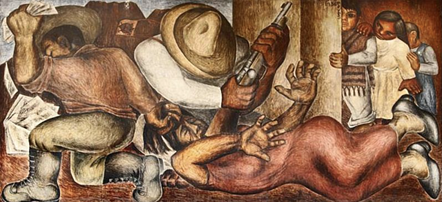 “Atentado a los maestros rurales”  by Aurora Reyes Flores at the Centro Escolar Revolución