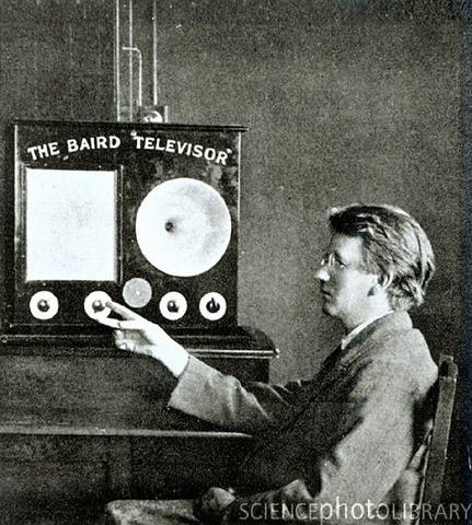 Scotsman John Logie Baird invents mechanical television which he calls a "Televisor",           a postcard-sized black and pink image