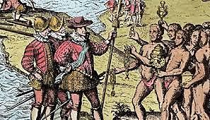 Columbus arrives in South America