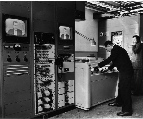 ampex Co. of Redwood City, CA demonstrated the first videotape system
