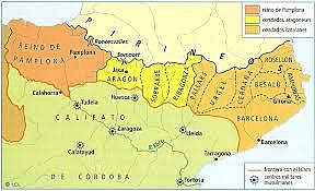 Surgimiento de los reinos de Asturias y Pamplona y de los condados de Aragón, Sobrarbe, Ribagorza y Barcelona.