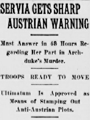 Austria-Hungary gives Serbia ultimatum