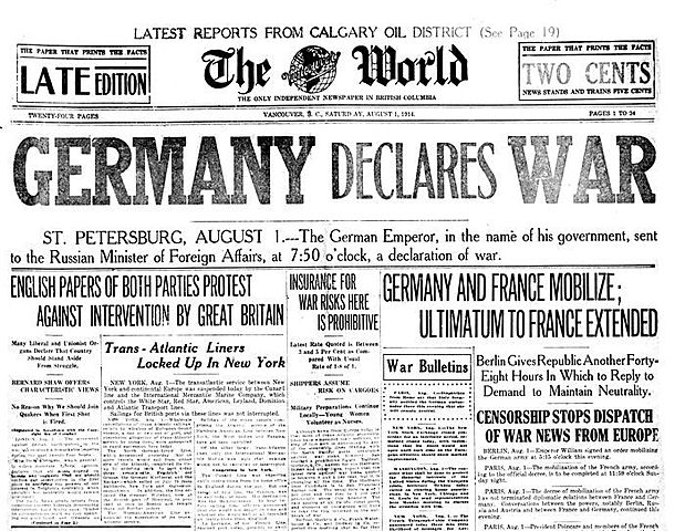 Germany Declares War on Serbia; Germany Enters War