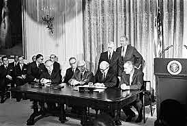 The Outer Space Treaty is signed into force by the United States, Great Britain, and the Soviet Union,
