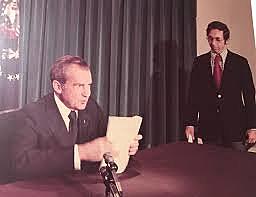 President Richard M. Nixon resigns the office of the presidency